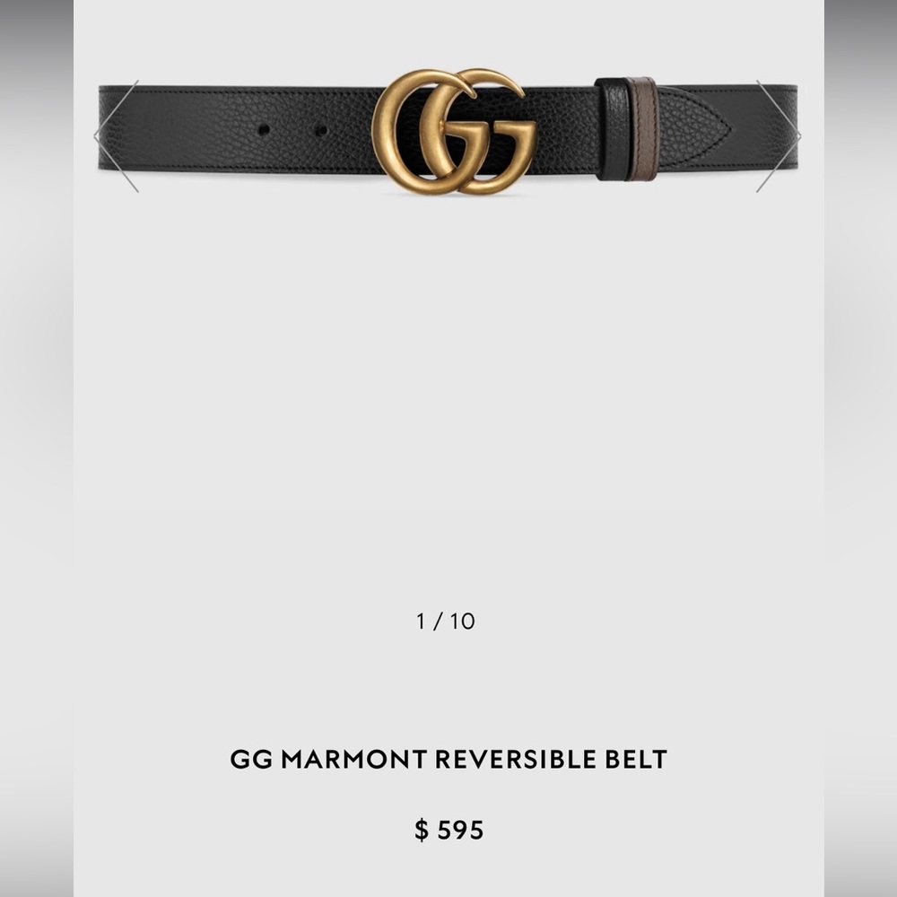 Genuine Gucci Marmont reversible black/brown belt with gold-tone hardware.